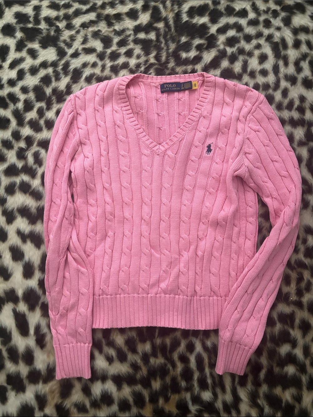 Polo by Ralph Lauren Pink Cable-Knit V-Neck Sweater